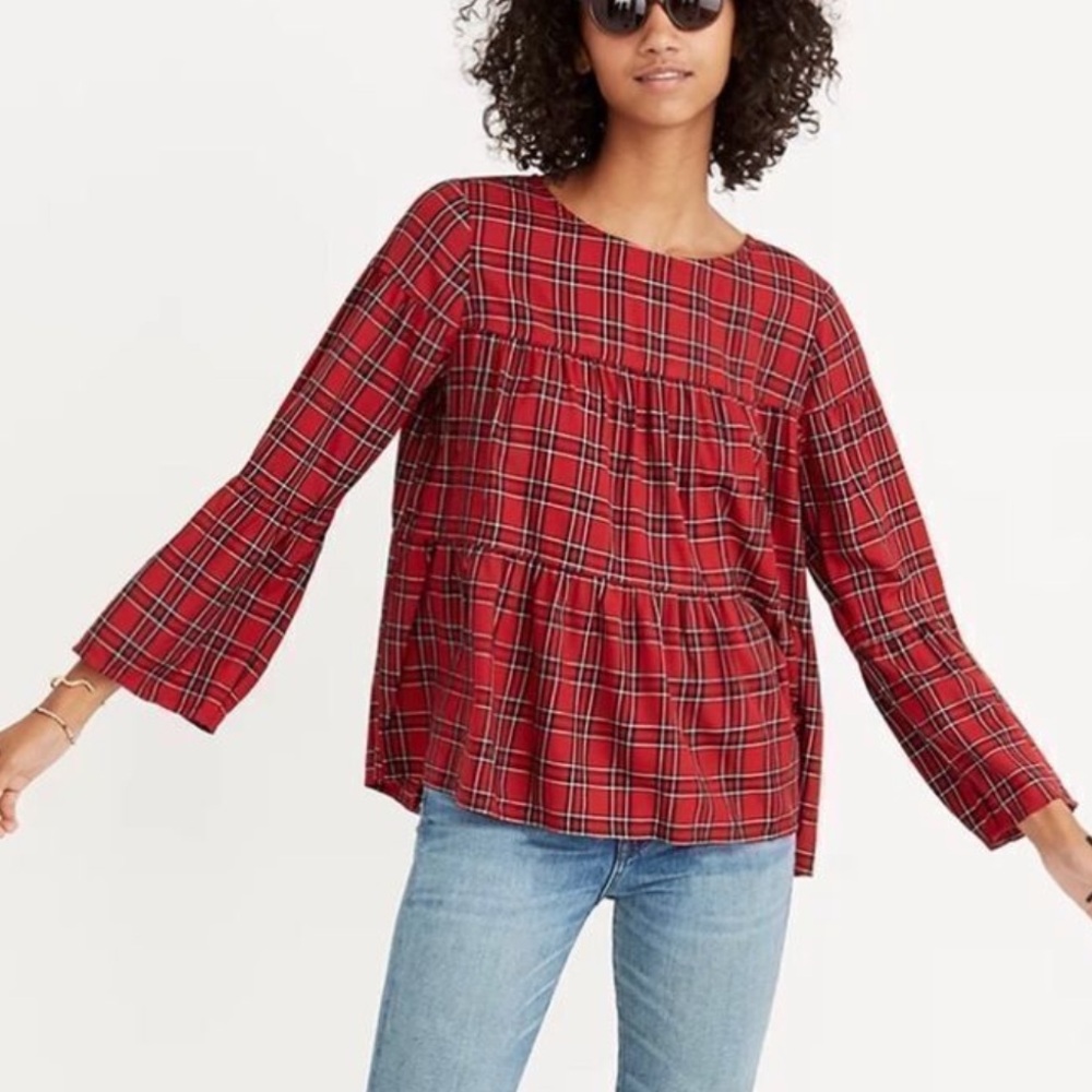 MADEWELL Plaid Tiered Button-Back Top